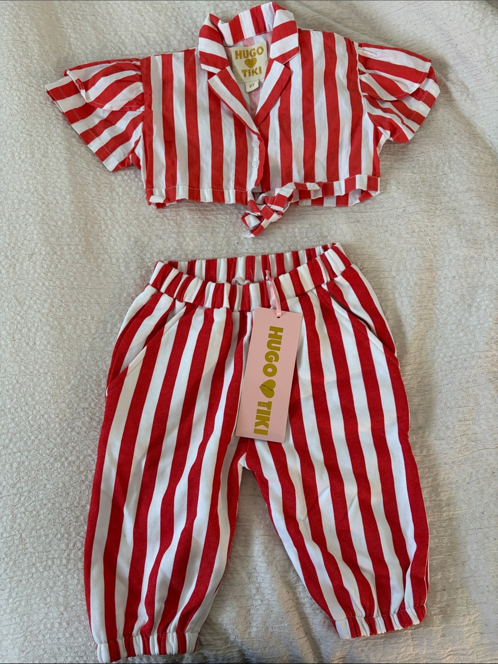 Hugo Loves Tiki striped knee pants and crop tie top
